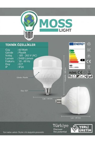 Moss light VİP AYDINLATMA / 60W TORCH KRİSTAL AMPUL BEYAZ IŞIK