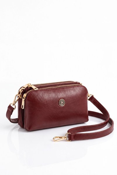 VIATOX Vx-1444 Soft Artificial Leather Small 3-Compartment Women's Shoulder Bag Bordo