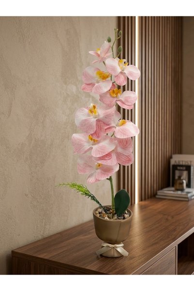 co arma Artificial Orchid Flower in Plastic Pot with Tied Bouquet Design 50cm Height