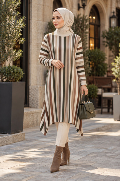 Reys Store Kadın Çizgili Triko Panço Tunik