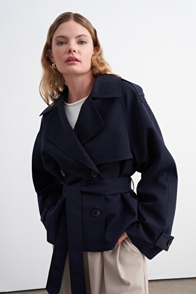 VESNA Double-Breasted Short Trench Coat