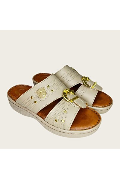 Almajeed Store Men's leather sandals, with golden buckle straps and star-shap...