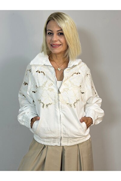 SİSTA MODA Con1 Front Patch Embroidery, Zippered, Elastic Waist Jacket
