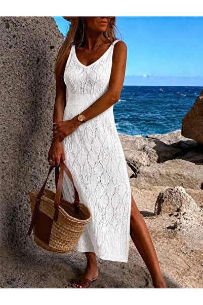 bysocafashion Women's Strappy V-Neck Long Dress Knit Dress