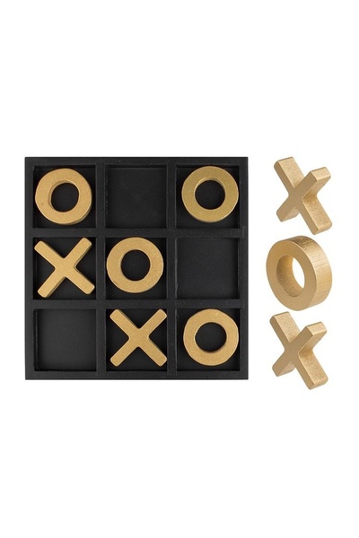 OEM Decorațiune de Masa din Lemn Joc Tic Tac Toe Negru Auriu 20x2x20cm - 10 p...