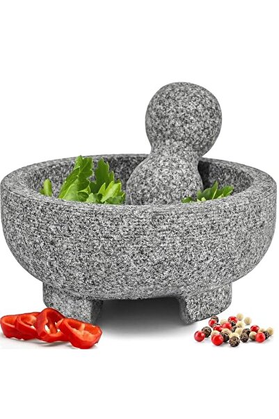 jaffiust Mortar and Pestle, 7.8 Inches Natural Granite Stone Grinder Bowl