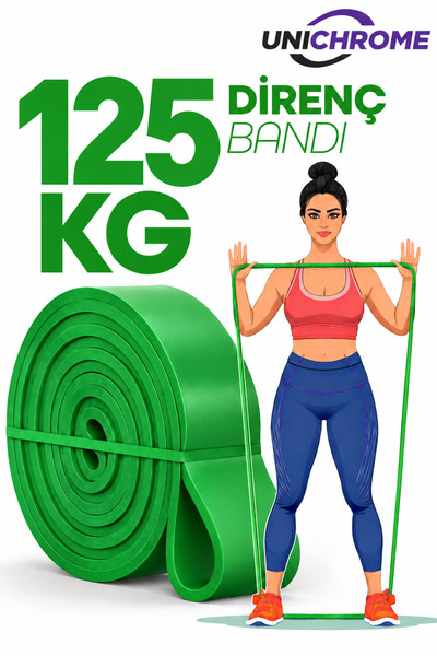 125 KG Yeşil Direnç Bandı Kas Geliştirme Lastiği Fitness Pilates Cross Training Bant