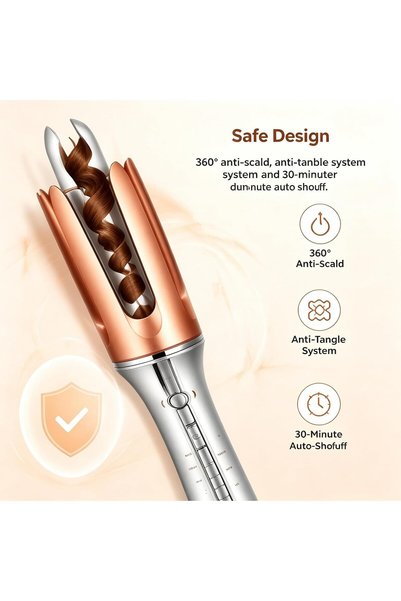 Beauenty Automatic Curling Iron, 32mm/1.25 inch Auto Self Rotating Curling Wand, 3 Adjustable Temperature, Fast Heating, 2-Way Rotation, Auto Hair Curler Iron for Short Long Hair Styling (Silver)