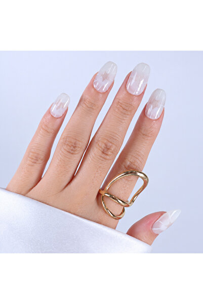 Takma Takma M Beden Beyaz Nail Art Kısa Oval 10'lu Tekrar Kullanılabilir El Y...
