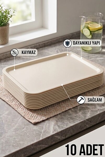 İkram Dünyası 10-Piece Polypropylene Tray 37*53 Non-Slip Self-Service Tray, C...