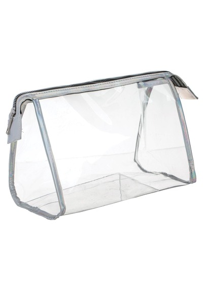 OEM Geantă cosmetică transparentă cu detalii argintii holografice 26x14x18cm