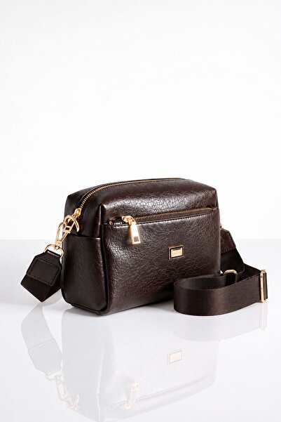 VIATOX Vx-1441 Women's 3-Compartment Faux Leather Wide Strap Crossbody Bag Brown