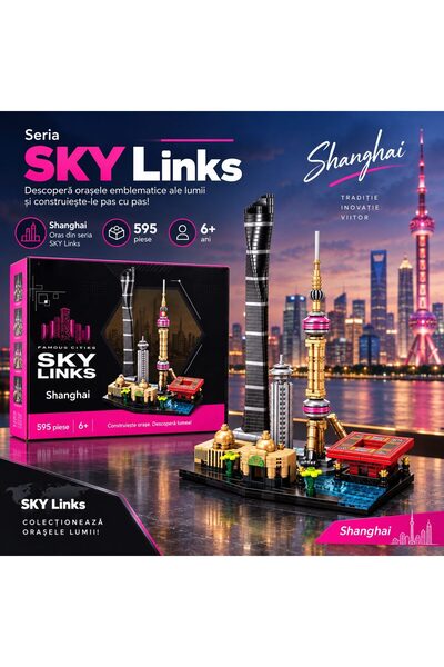 Flippy Set de Constructie, Flippy, Model Guangzhou Sky Links, 595 Piese, Varsta 6+ Ani, 19.5x14.5x26.5 cm, Multicolor