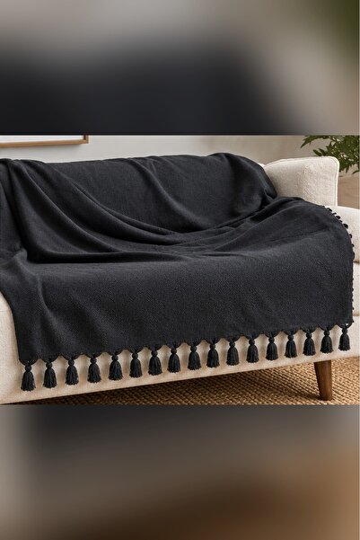 PESTIVA Modern Tasarım Püsküllü Koyu Lacivert Koltuk Örtüsü - Çarpıcı Koltuk ...