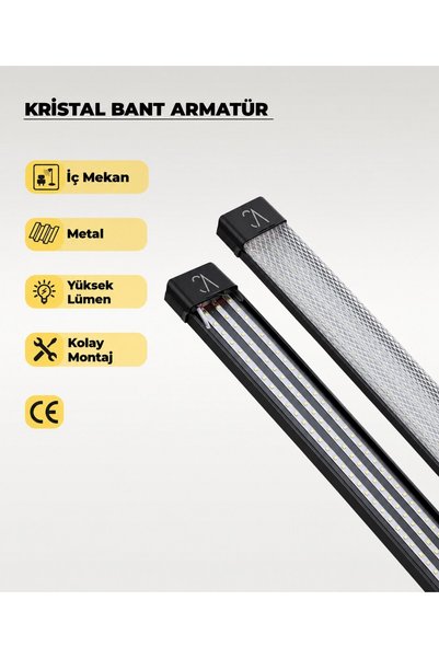 AC AYDINLATMA 80W Siyah Kristal LED Bant Armatür 6500K Beyaz Işık – 120 cm