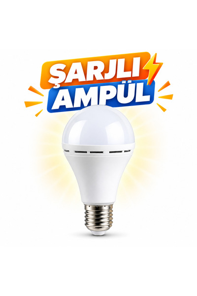 burenze Power Led Ampül Şarjlı Ampül E 27 Duylu Buz Beyazı 3 lü Paket Şarj Et...
