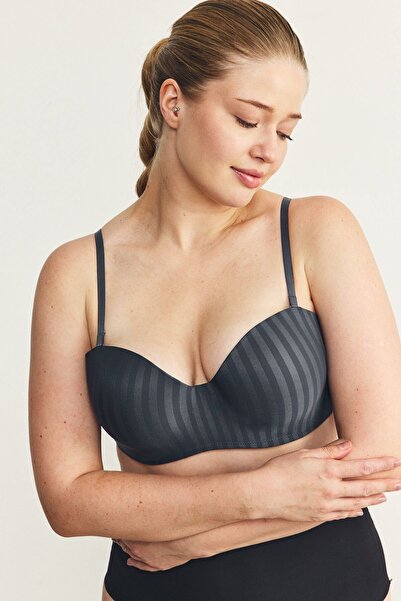 C&City Push-Up Underwire Non-Padded Patterned Strapless Bra C17046 Anthracite