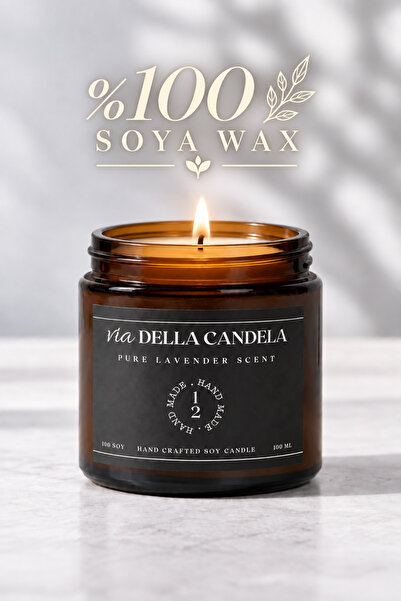VDC Lavanta Kokulu Amber Cam Kavanoz Mum – %100 Soya Wax, El Yapımı, 100 g