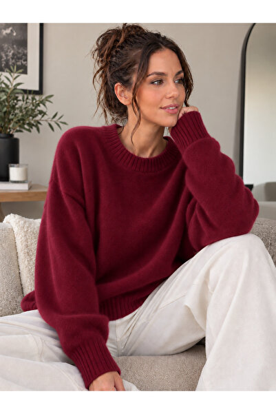 BUWOM Women's Knitted Crew Neck Oversize Soft Knitwear Sweater