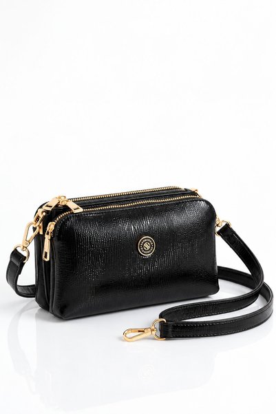 VIATOX Vx-1444 Soft Artificial Leather Small 3-Compartment Women's Shoulder Bag Laser Black