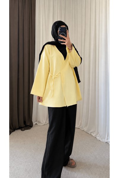 Hepsi Moda Double-Breasted Tie-Down Jacket - Yellow