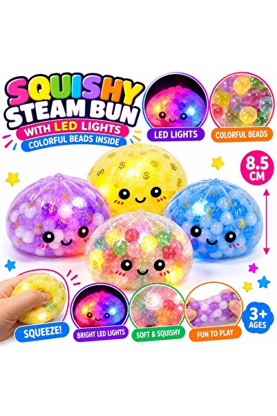 SHOP LIKE A PRO Jucărie Squishy Steam Bun cu Bile și Lumini LED, Moale și Ant...