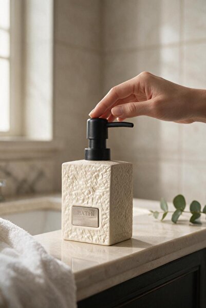 ALBETTO Stoneware Liquid Soap Dispenser Matte Cream 48972