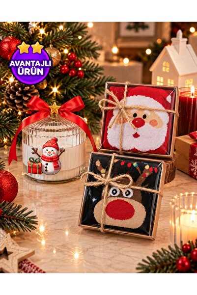 Masalsı Concept New Year Themed 1 Decorative Mica Candle Gift Set, 2 Booties ...