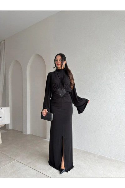 Mooi Butik TOBİAS Maxi Elbise 4339 - Siyah