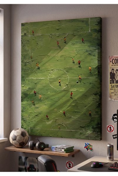 EvimeTablo Futbol Sahası Temalı Çerçevesiz Dekoratif Kanvas Tablo - Genç Odas...
