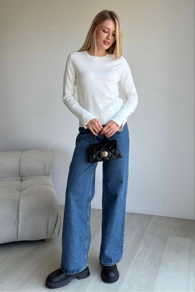 MODAMERSİ Women's Red Basic Knit Sweater with Cuff Buttons