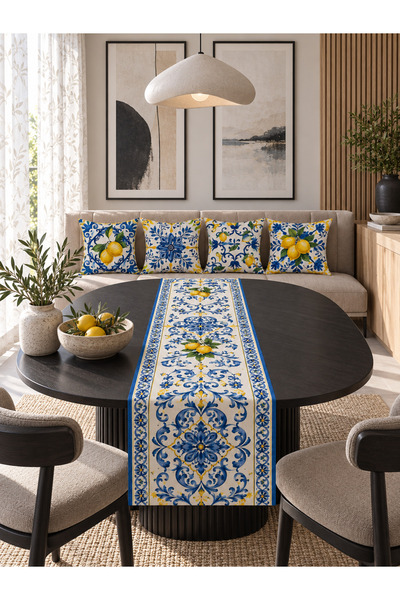 HOMESSA طقم غطاء وسادة مكون من 4 قطع باللون الأزرق والأصفر على طراز الباروك ب...