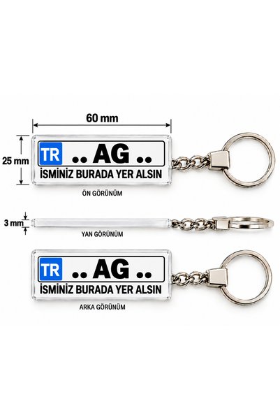 karalar ahşap Kişiye Özel Pleksi Beyaz Plaka Plakalı Anahtarlık Araba Hediyes...