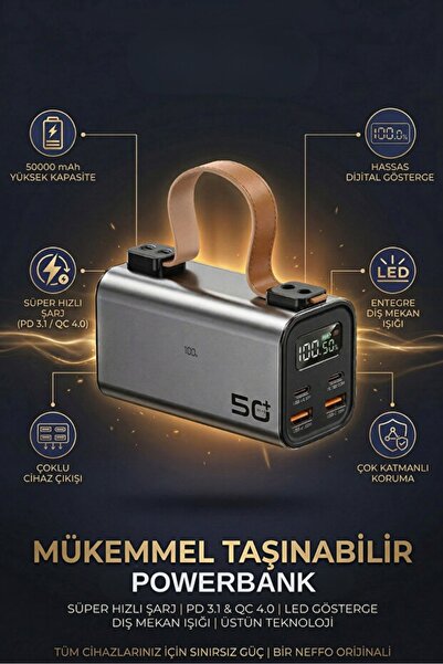 Mmctech 50.000mAh Powerbank PD100W Hızlı Şarj El Fenerli