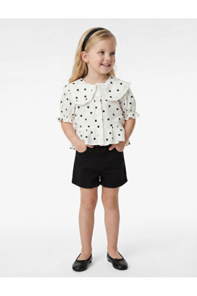 Koton Cotton Polka Dot Short Sleeve Baby Collar Blouse