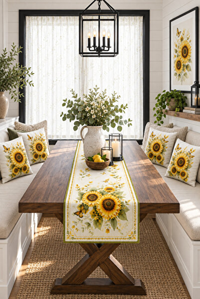 HOMESSA Yellow Sunflower Butterfly Floral 4-Piece Throw Pillow Cover Runner Set