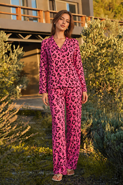 Mindy Women's Patterned Cotton Buttoned Lilac Pajama Set