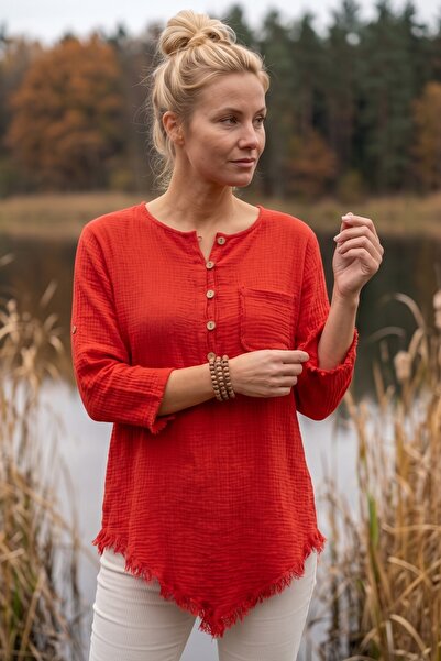 Chiccy Narçişi Flower Pool Neck 3/4 μανίκια με μισές τσέπες Casual μουσελίνα ...