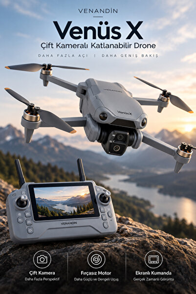 Venandin R28 VenüsX Çift Kameralı Katlanabilir Drone 480P, Fırçasız Motor, Wi...