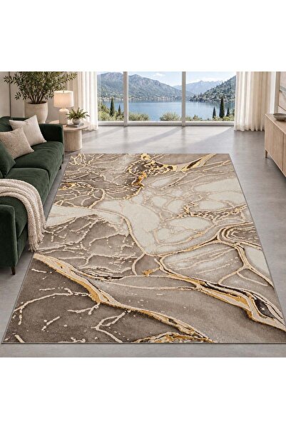 LIROFE Covor Imperial Vulcan Bej Auriu - Efect Piatra Naturala Modern - Living, Dormitor - Fir Scurt 12 mm