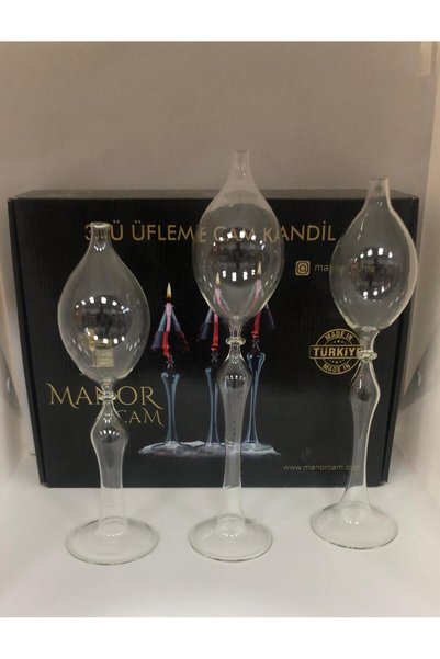 Mabell 3'lü Dekoratif Üfleme Cam Kandil Seti + Kandil Yağı Hediye Üçgen