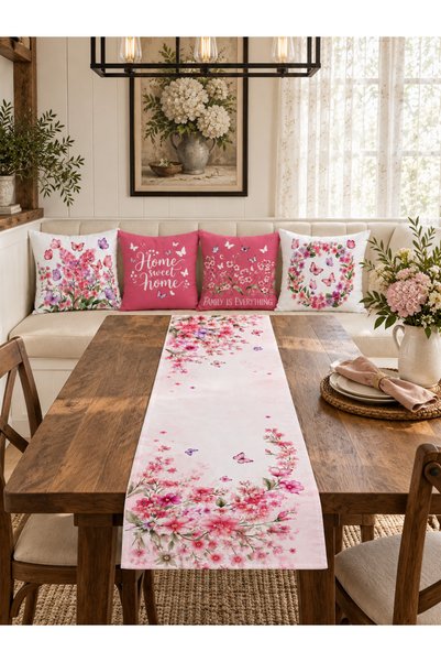 HOMESSA Pink Flower Butterfly Home Sweet Home 4-Piece Throw Pillow Cover Runn...