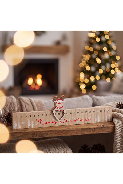 Bewello Calendar Advent de Craciun cu ren si mesaj Merry Christmas, MDF, 40 x...