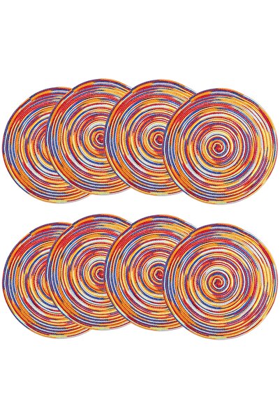 Morvena Picks Set de 8 suporturi de masă rotunde, colorate, țesute, curcubeu,...