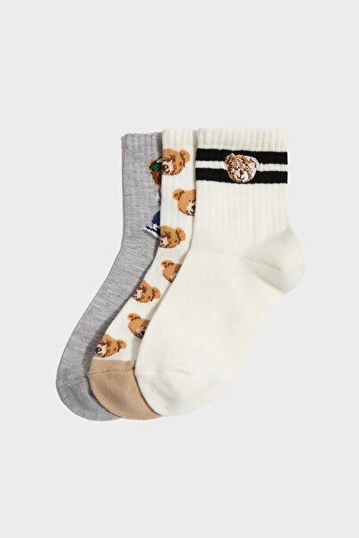 DeFacto 3-Pack Cotton Long Socks with Teddy Bear for Boys G2041A8Ns