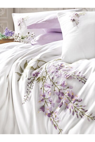 Cotton Box Mita lilac 6-piece embroidered cotton sateen king-size duvet cover set