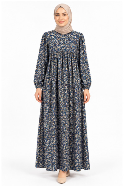 Setiora Dark Blue Patterned Tunic Dress