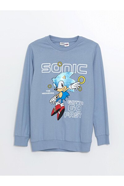 LC Waikiki Blue Crew Neck Reversible Sequined Long Sleeve Boys' T-Shirt