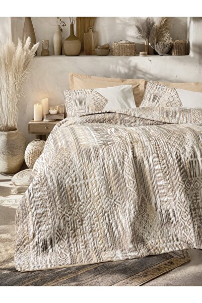 Cotton Box Ethnic Amara caramel double quilted duvet cover set