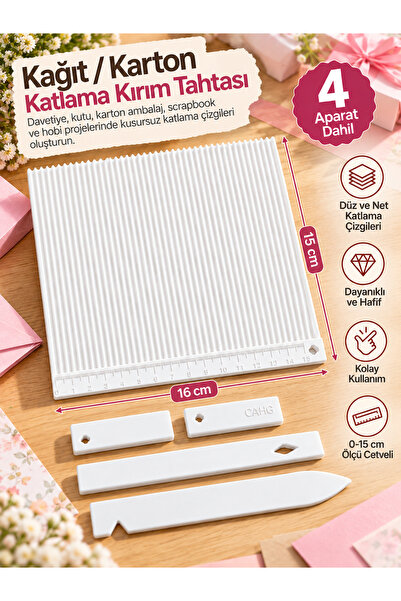 Kağıt Kırım Katlama Tahtası, Karton Katlama Tahtası 4 Kırım Aparatlı Ciltleme Malzemesi 16x15 cm - BEYAZ